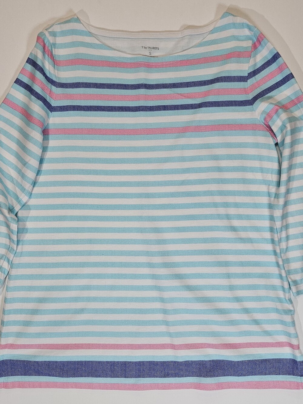 T By Talbots T-Shirt  Womens Small White Blue Pink Purple Stripe Coastal Grandma